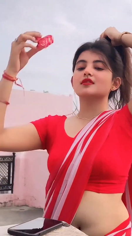 sanchita sexy navel in red saree