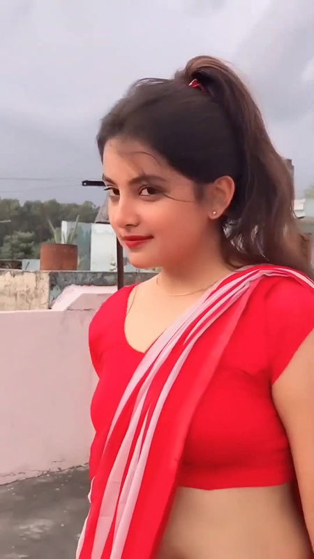 sanchita sexy navel in red saree