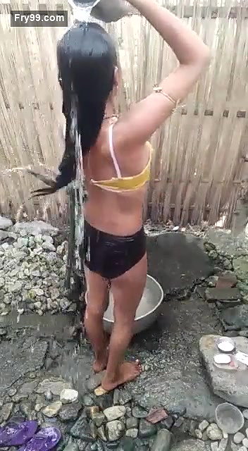 Bathing village teen