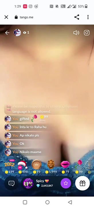 Spicy aka Mishri Showing Boobs on PREMIUM 121 Tango Live