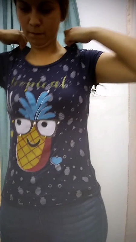 Sexy babe Milky Boobs exposed in black bra in trial room