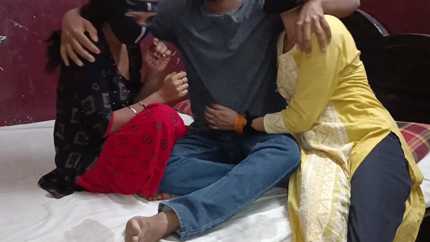 Sucking cock and fucking both the fighting wives in turn! Desi threesome Porn In Hindi