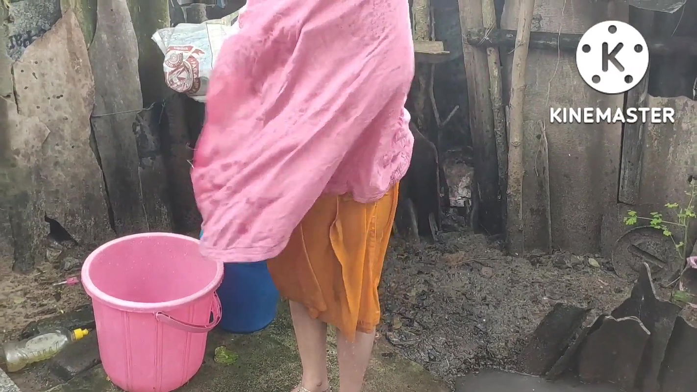 Anita Yadav bathing in indian style