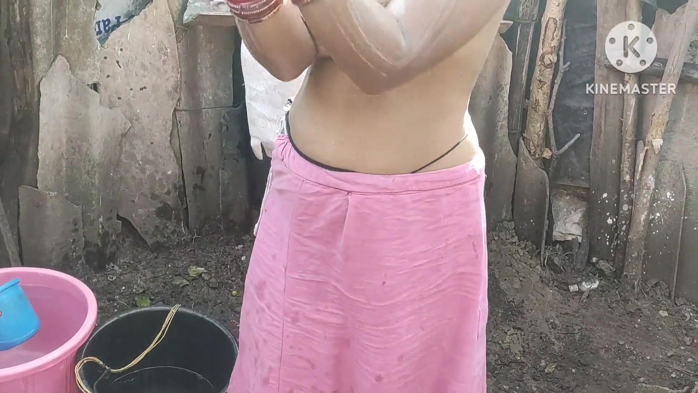 Indian housewife bathing
