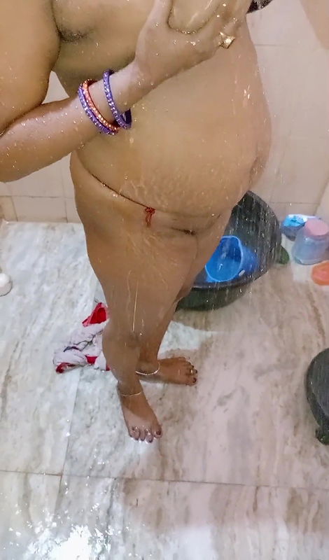 Indian Desi hot cheating housewife take a shower and play with boobs and pussy