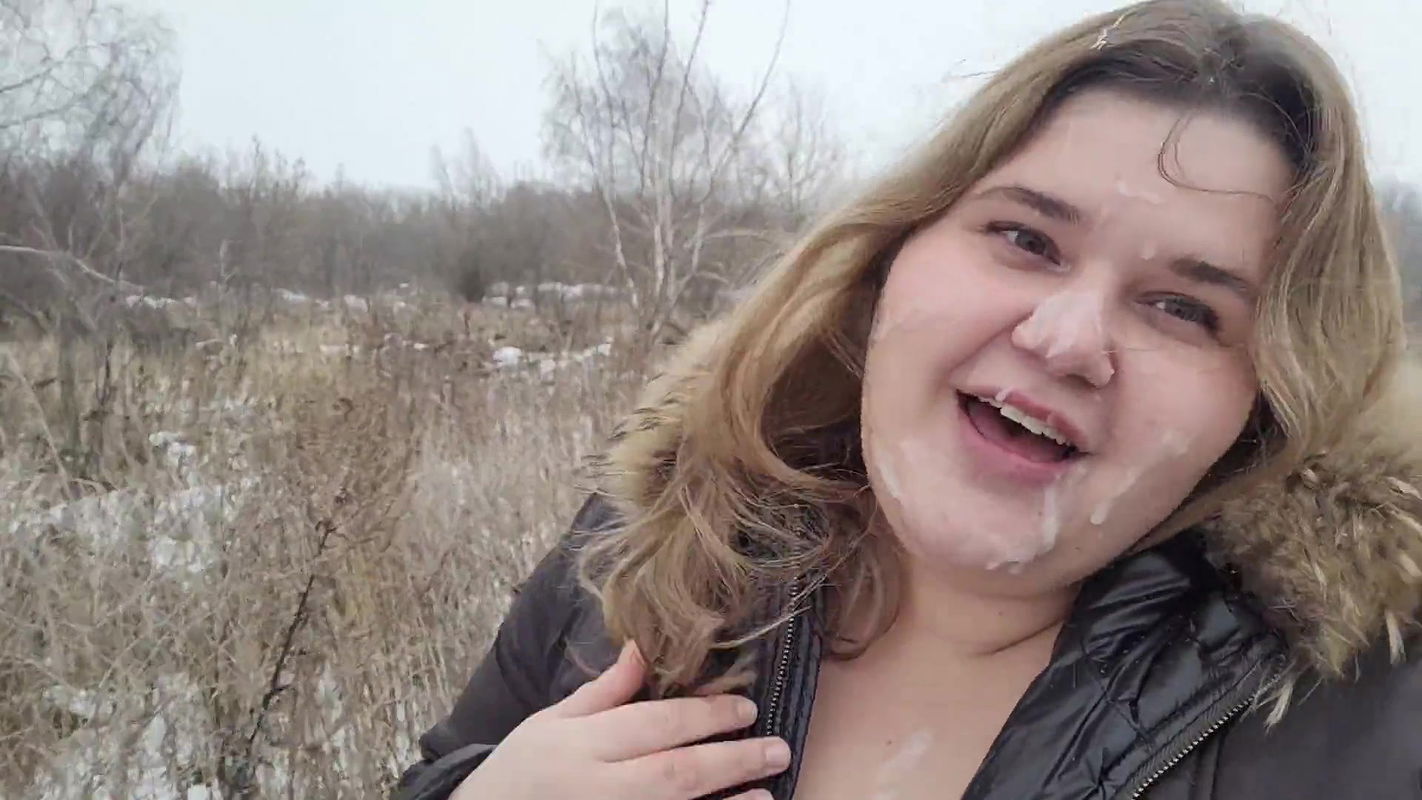 Cum on the face of a cutie with big tits, and she got excited and started taking selfies