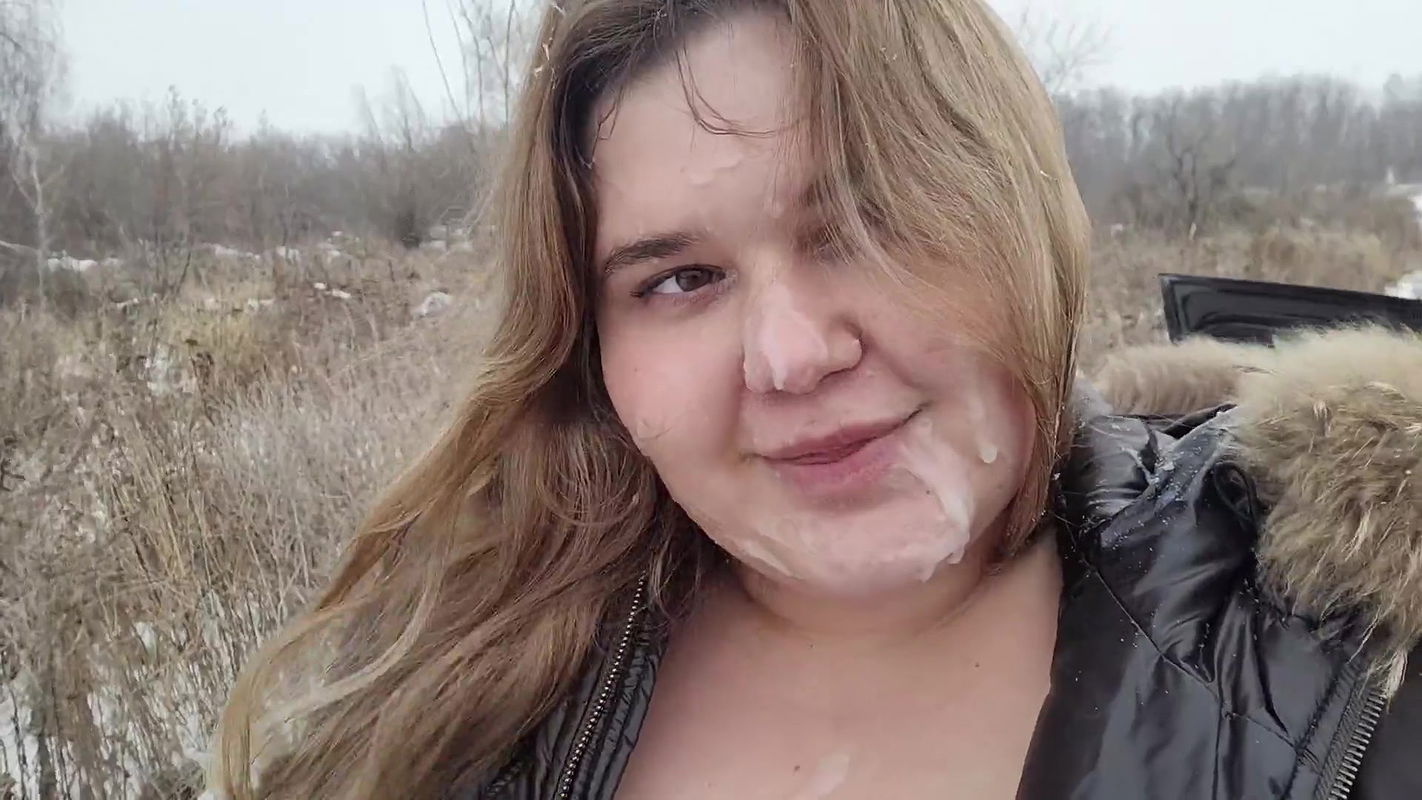 Cum on the face of a cutie with big tits, and she got excited and started taking selfies