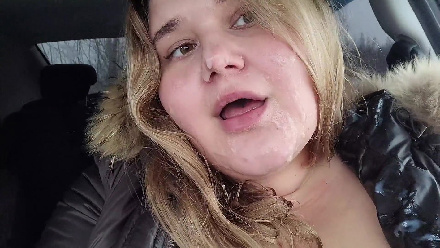 Cum on the face of a cutie with big tits, and she got excited and started taking selfies