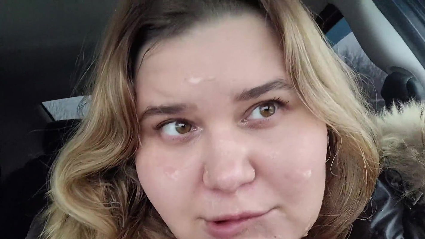 Cum on the face of a cutie with big tits, and she got excited and started taking selfies