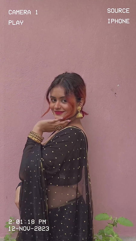 chubby bengali lay big breast and navel in black saree 22