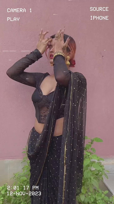 chubby bengali lay big breast and navel in black saree 22