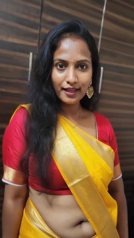dusky desi lady very big deep navel in yellow saree 22