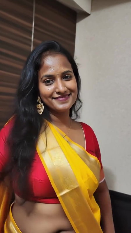 dusky desi lady very big deep navel in yellow saree 22
