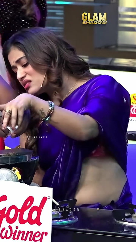 anumol sexy wide tummy in violet saree 22