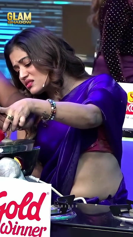 anumol sexy wide tummy in violet saree 22