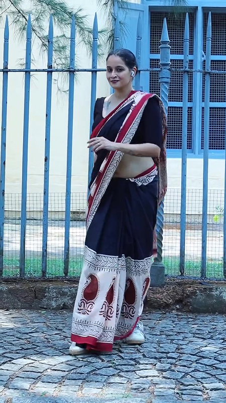 viber sexy big fleshy deep navel in black saree 22