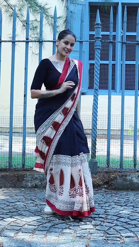 viber sexy big fleshy deep navel in black saree 22