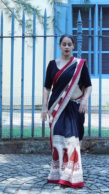 viber sexy big fleshy deep navel in black saree 22