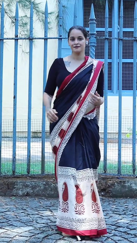 viber sexy big fleshy deep navel in black saree 22