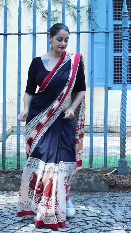 viber sexy big fleshy deep navel in black saree 22