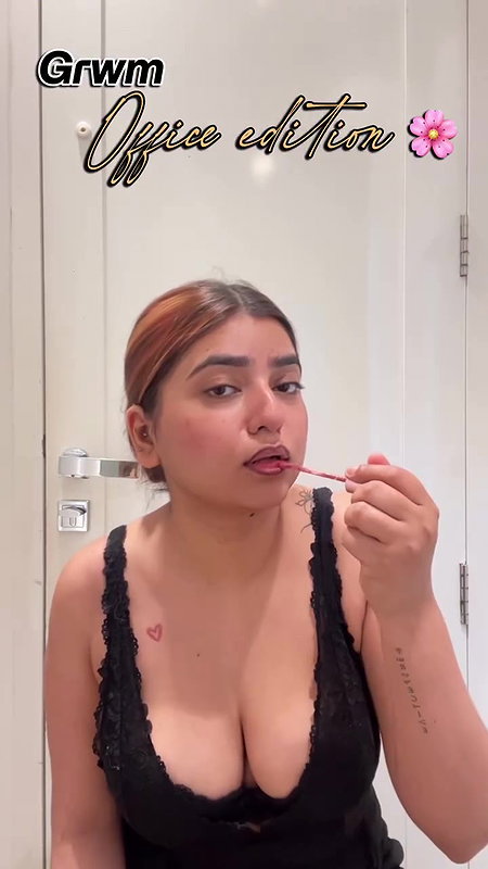 busty desi lady huge tits and cleavage in black top 22