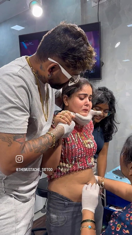 cute chubby girl crying while navel piercing 22
