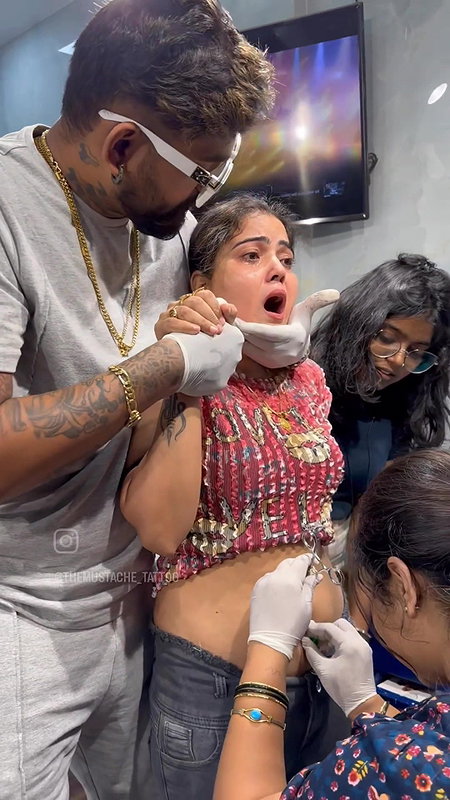 cute chubby girl crying while navel piercing 22