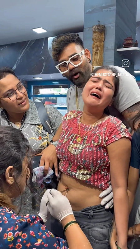 cute chubby girl crying while navel piercing 22