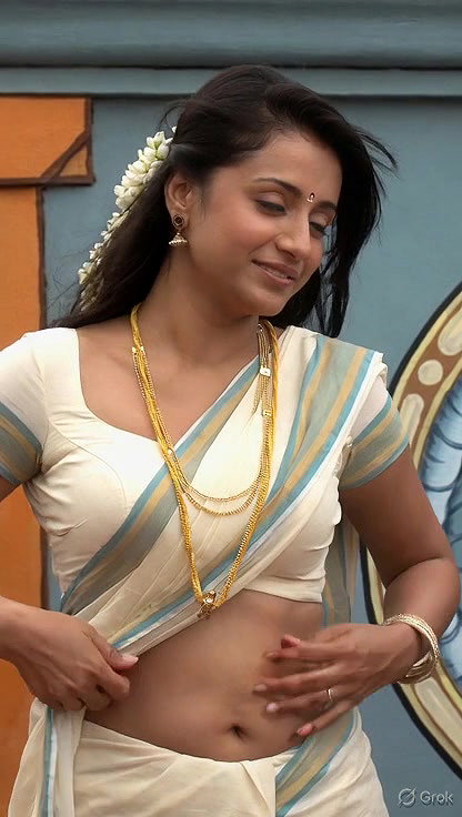 Trisha adjusting saree wantedly to reveal and tempt 213