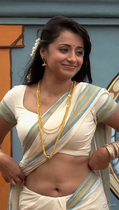 Trisha adjusting saree wantedly to reveal and tempt 213