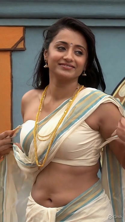 Trisha adjusting saree wantedly to reveal and tempt 213