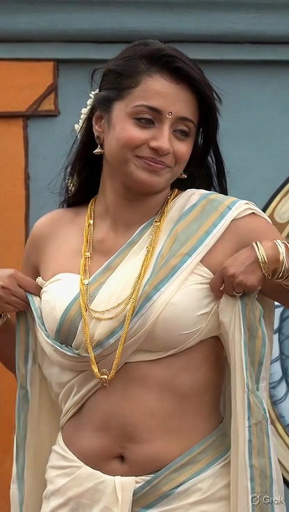 Trisha adjusting saree wantedly to reveal and tempt 213