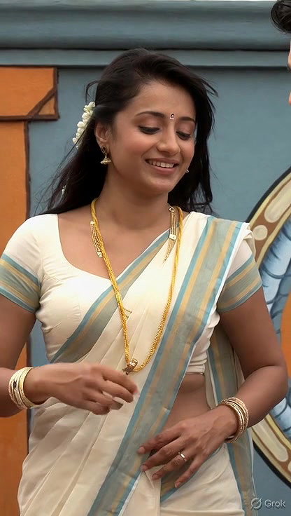 Trisha adjusting saree wantedly to reveal and tempt 216
