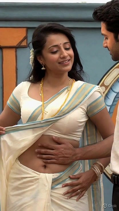 Trisha adjusting saree wantedly to reveal and tempt 216