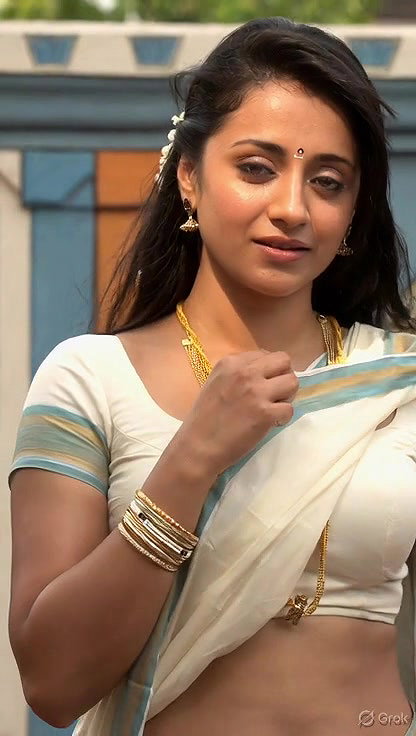 Trisha adjusting saree wantedly to reveal and tempt 218