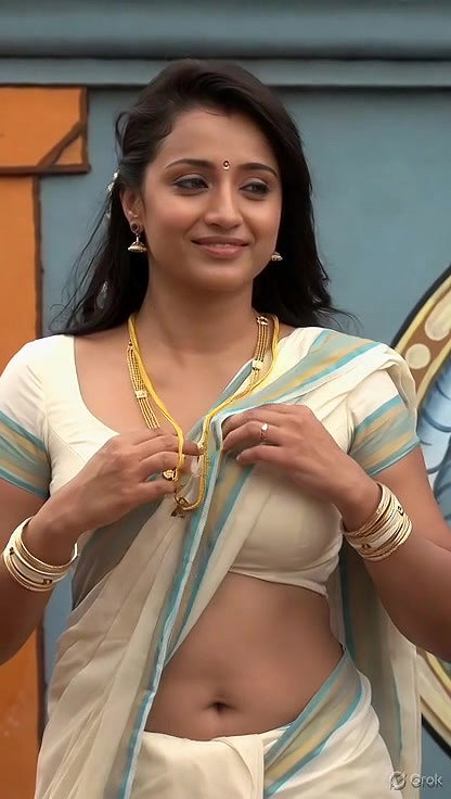 Trisha adjusting saree wantedly to reveal and tempt 220
