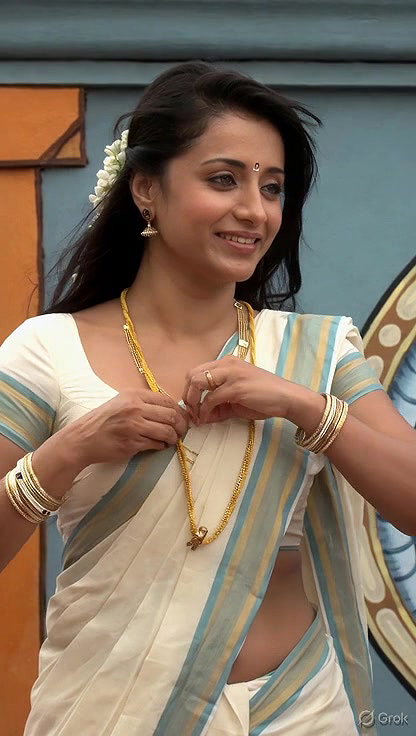 Trisha adjusting saree wantedly to reveal and tempt 240