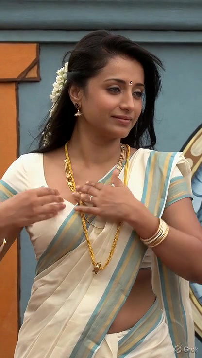 Trisha adjusting saree wantedly to reveal and tempt 240