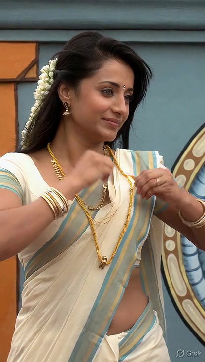 Trisha adjusting saree wantedly to reveal and tempt 240