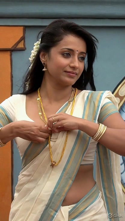 Trisha adjusting saree wantedly to reveal and tempt 240