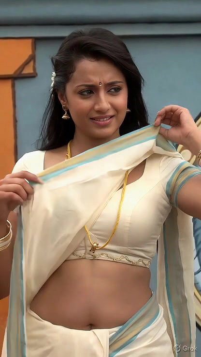 Trisha adjusting saree wantedly to reveal and tempt 258