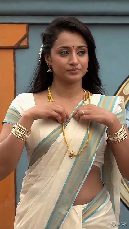Trisha adjusting saree wantedly to reveal and tempt 272