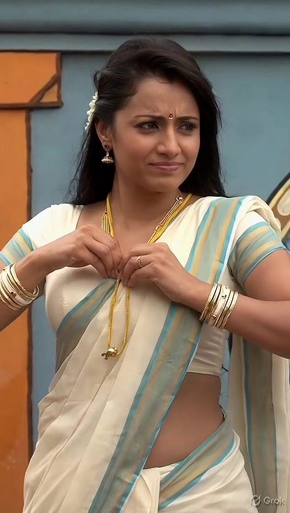 Trisha adjusting saree wantedly to reveal and tempt 273