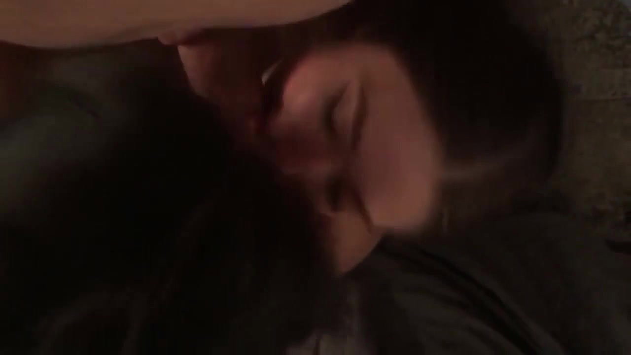 Two horny chicks make out while giving a double blowjob