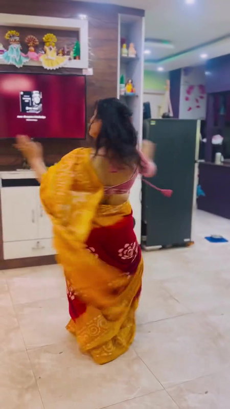 Moksha Sexy Wide Navel show in orange saree 22