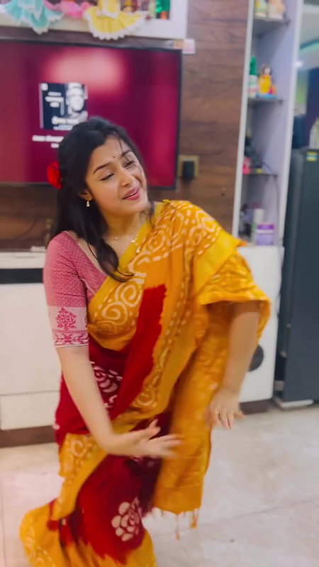 Moksha Sexy Wide Navel show in orange saree 22