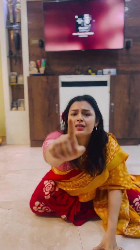 Moksha Sexy Wide Navel show in orange saree 22