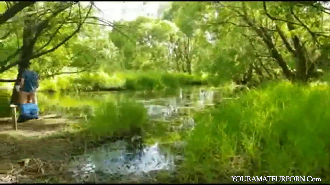 Slutty girl fucks two guys at once outside