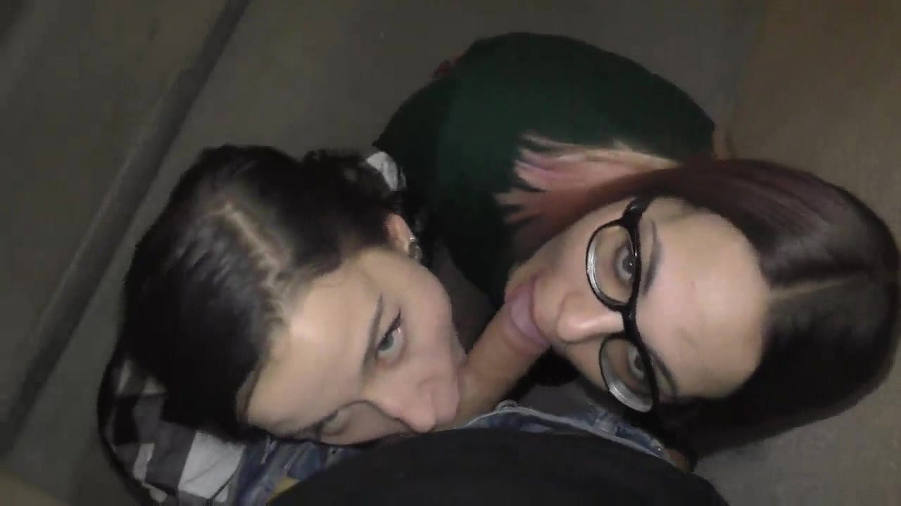 Lucky guy gets a double blowjob from his GF and her best friend