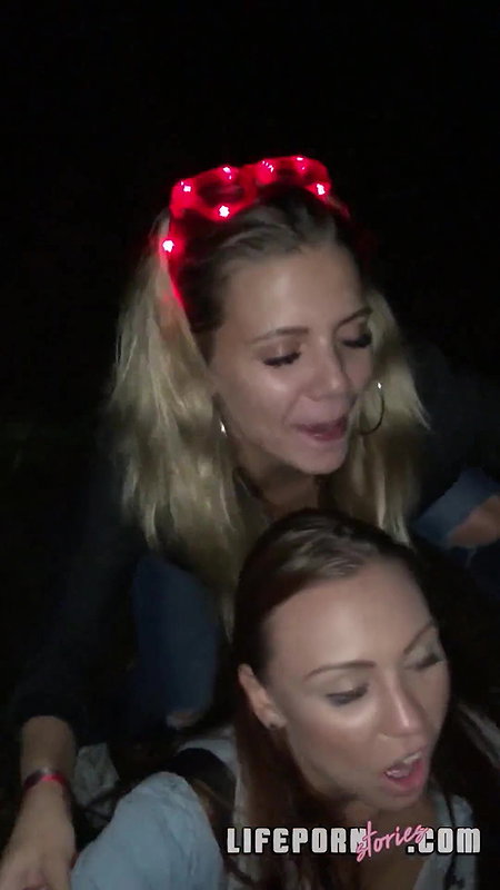 Outdoor threesome fucking and dick sucking at the music festival